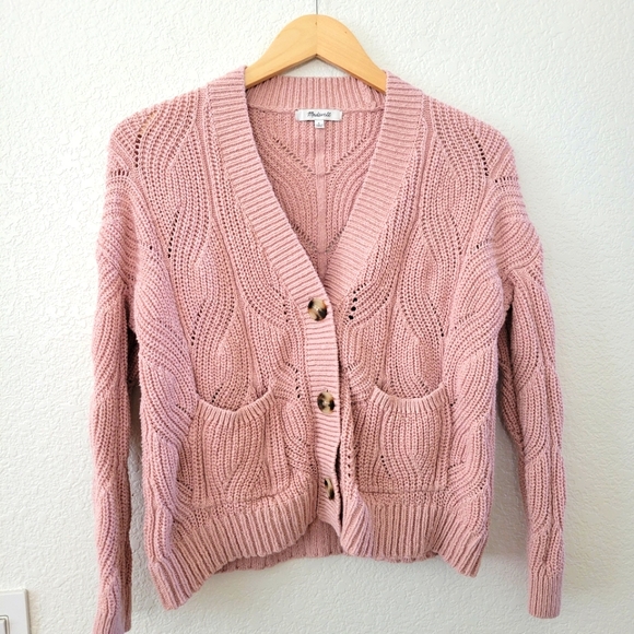 Madewell Hillview 100% Cotton Pink Cable Knit Cardigan Small - Picture 2 of 9